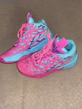 Puma Kids Pink and Blue Graphic Lace-Up Sneakers